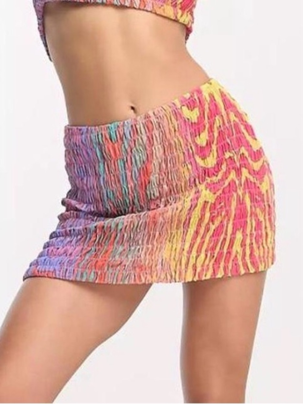 AFRM Multicolor Crinkle Mini Skirt in Pink, Yellow & Blue